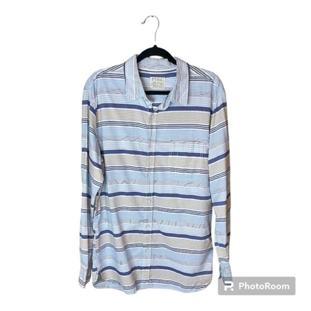 PD&C Striped Long Sleeve Button Down Light Blue Blue White and Tan Size XL